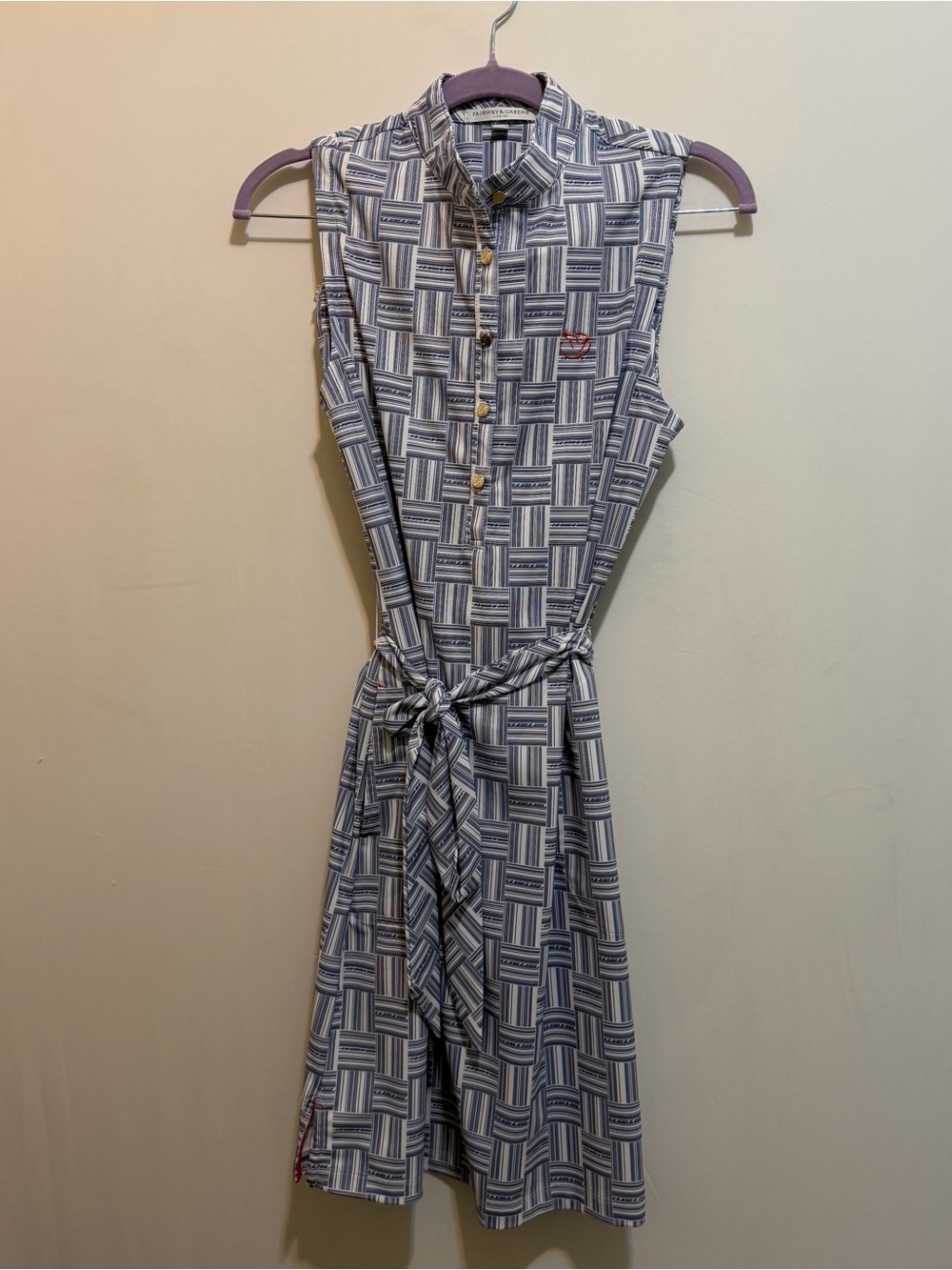 Fairway & Greene Navy & White Sleeveless Golf Dress with Tie Waist & Shorts ⛳️